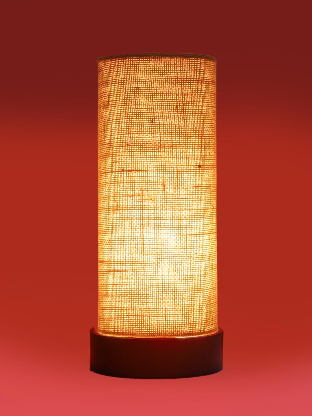 Beige Jute Table lamp Office/Home/Gifting with Wood Brown Base (5x5x11) Inches -Beige