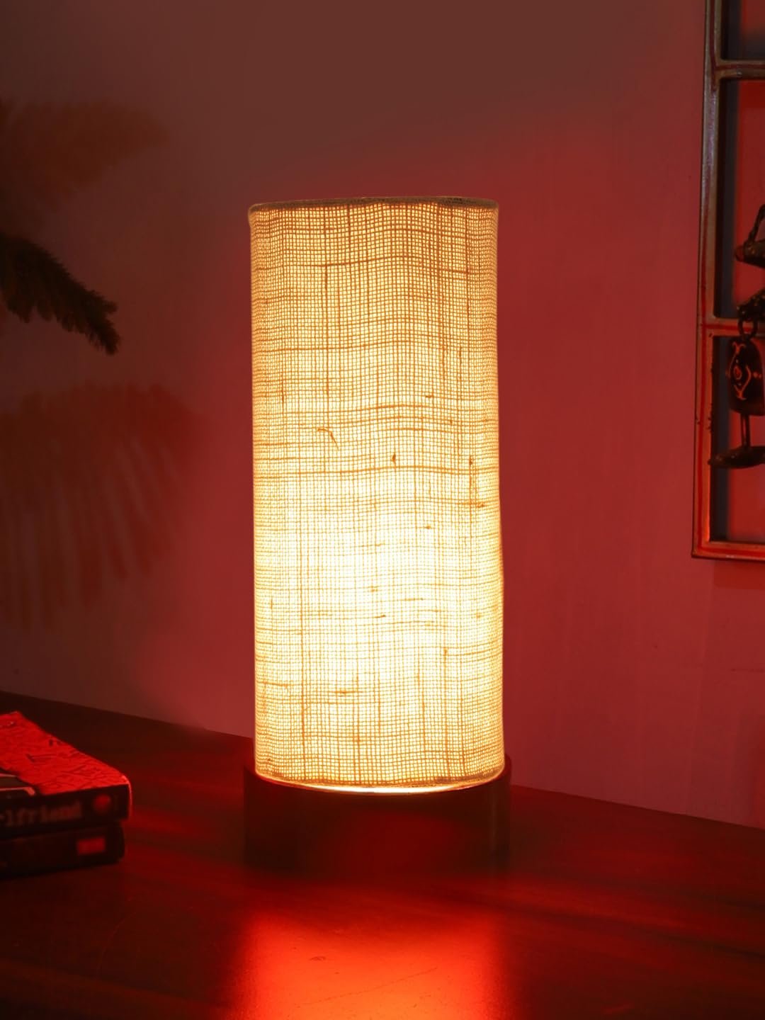 White Jute Table lamp Office/Home/Gifting with Wood Brown Base (5x5x11) Inches -White