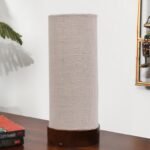 White Jute Table lamp Office/Home/Gifting with Wood Brown Base (5x5x11) Inches -White
