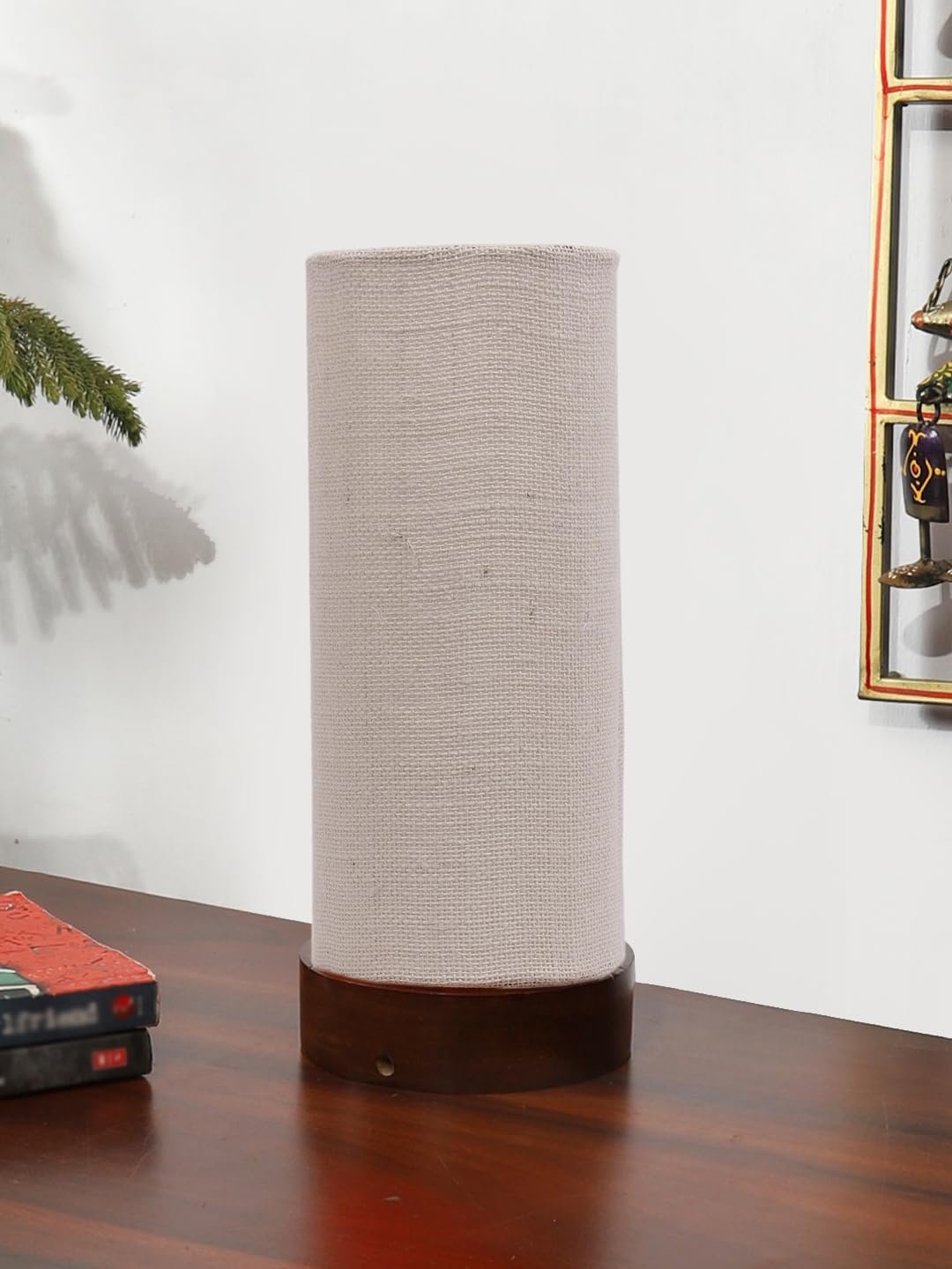White Jute Table lamp Office/Home/Gifting with Wood Brown Base (5x5x11) Inches -White