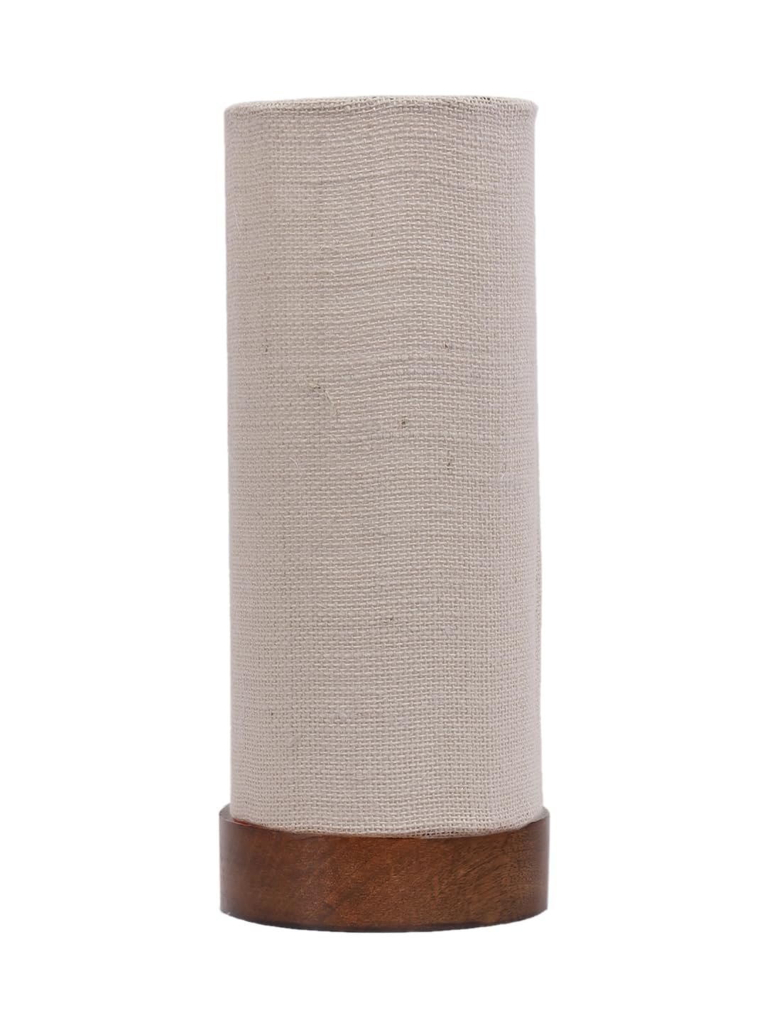 White Jute Table lamp Office/Home/Gifting with Wood Brown Base (5x5x11) Inches -White
