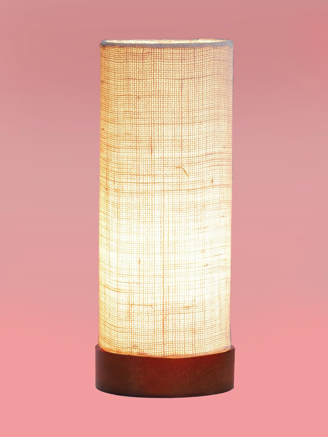 White Jute Table lamp Office/Home/Gifting with Wood Brown Base (5x5x11) Inches -White