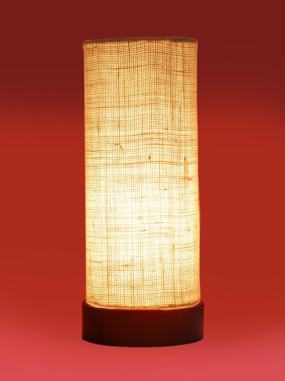 White Jute Table lamp Office/Home/Gifting with Wood Brown Base (5x5x11) Inches -White