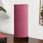 Pink Jute Table lamp Office/Home/Gifting with Wood Brown Base (5x5x11) Inches -Pink