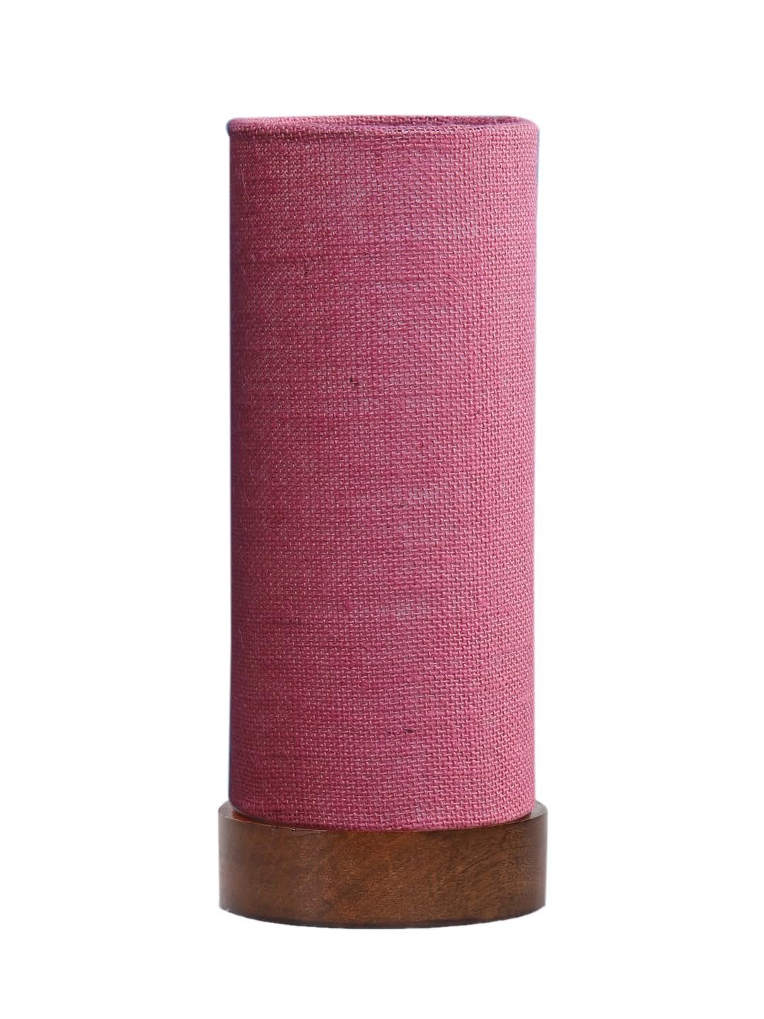 Pink Jute Table lamp Office/Home/Gifting with Wood Brown Base (5x5x11) Inches -Pink
