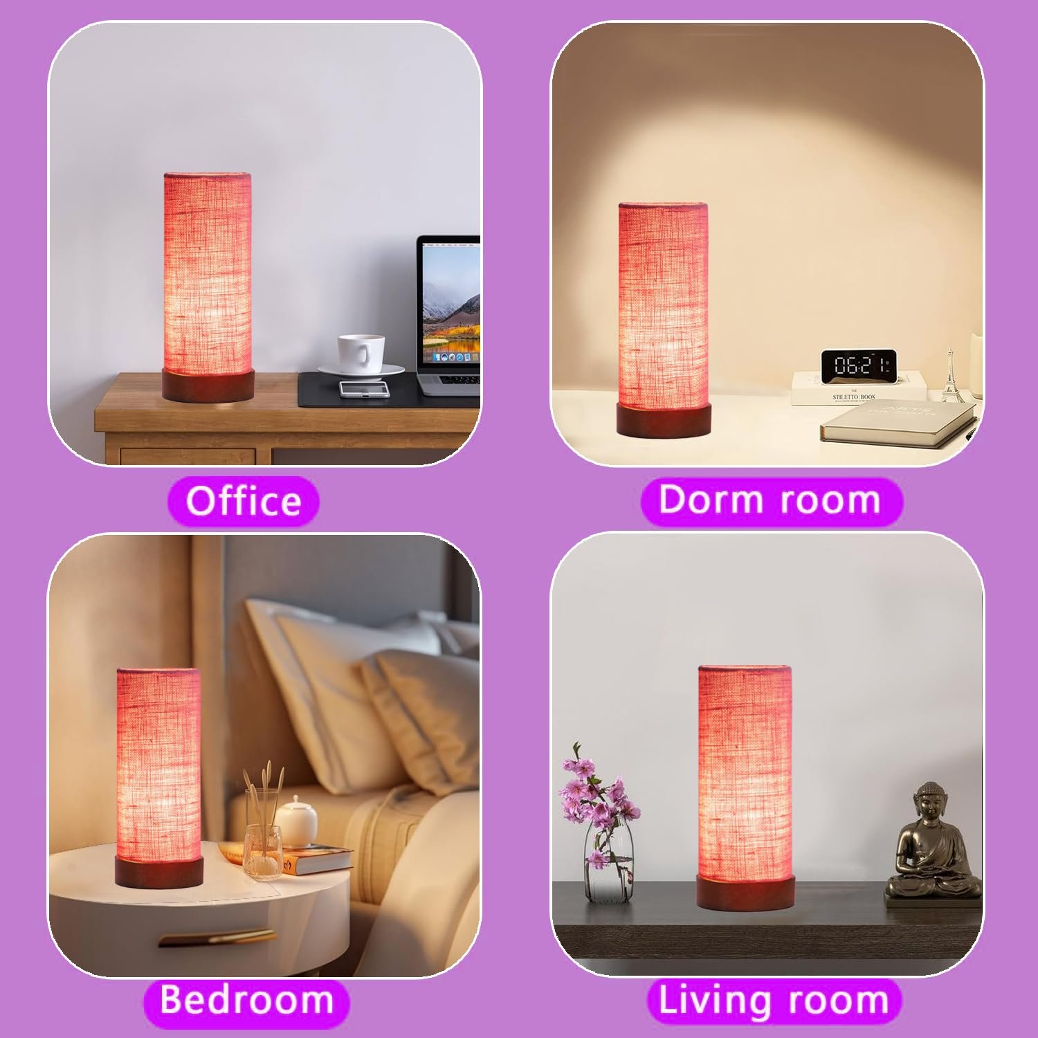 Pink Jute Table lamp Office/Home/Gifting with Wood Brown Base (5x5x11) Inches -Pink