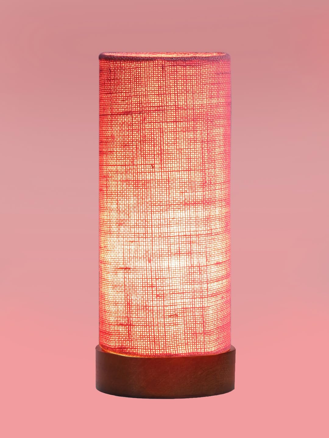Pink Jute Table lamp Office/Home/Gifting with Wood Brown Base (5x5x11) Inches -Pink
