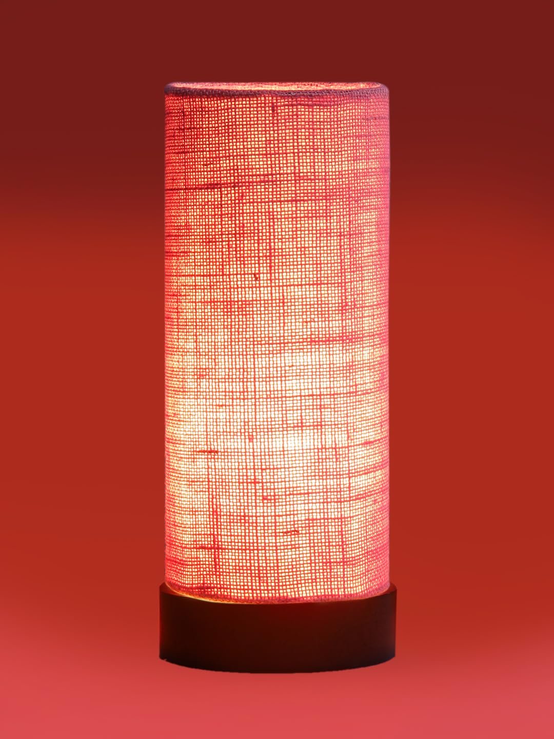 Pink Jute Table lamp Office/Home/Gifting with Wood Brown Base (5x5x11) Inches -Pink