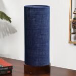 Blue Jute Table lamp Office/Home/Gifting with Wood Brown Base (5x5x11) Inches -Blue