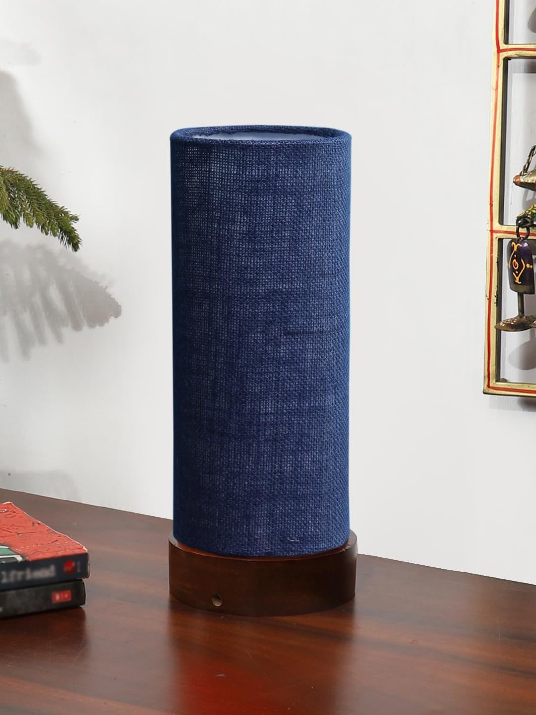 Blue Jute Table lamp Office/Home/Gifting with Wood Brown Base (5x5x11) Inches -Blue