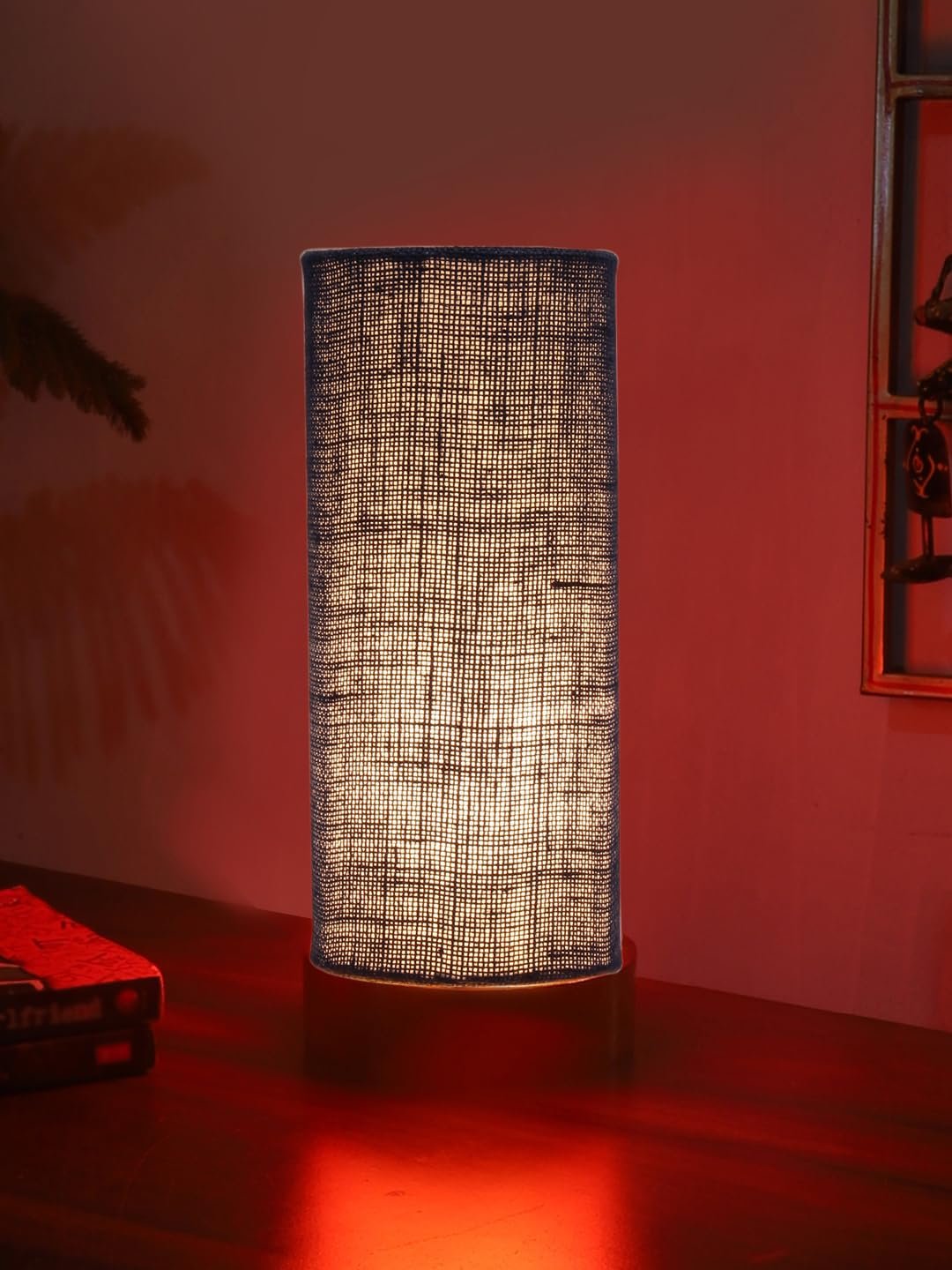 Blue Jute Table lamp Office/Home/Gifting with Wood Brown Base (5x5x11) Inches -Blue