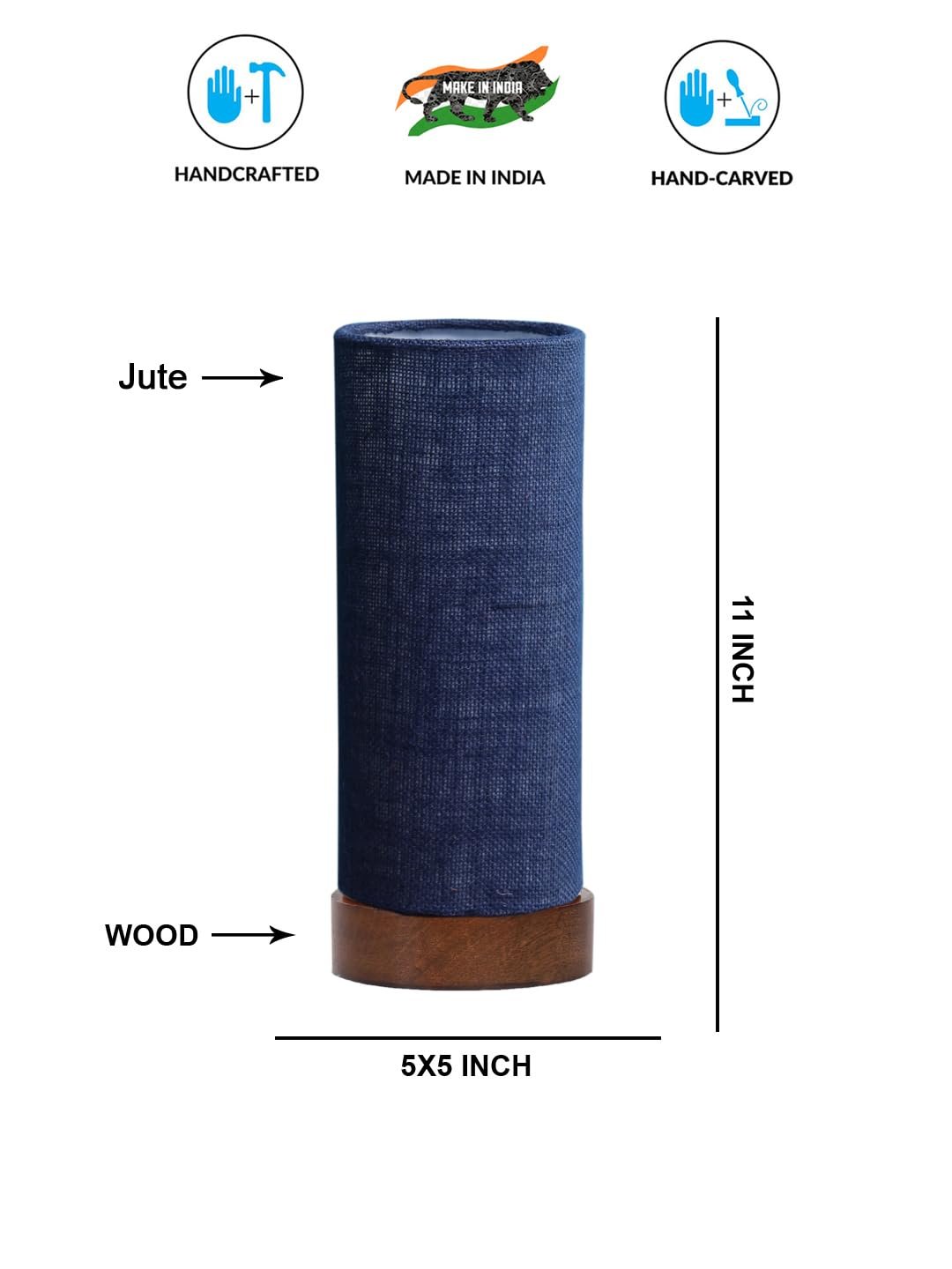 Blue Jute Table lamp Office/Home/Gifting with Wood Brown Base (5x5x11) Inches -Blue