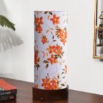 Multicolor Cotton Table lamp Office/Home/Gifting with Wood Brown Base (5x5x11) Inches -E-Multicolor