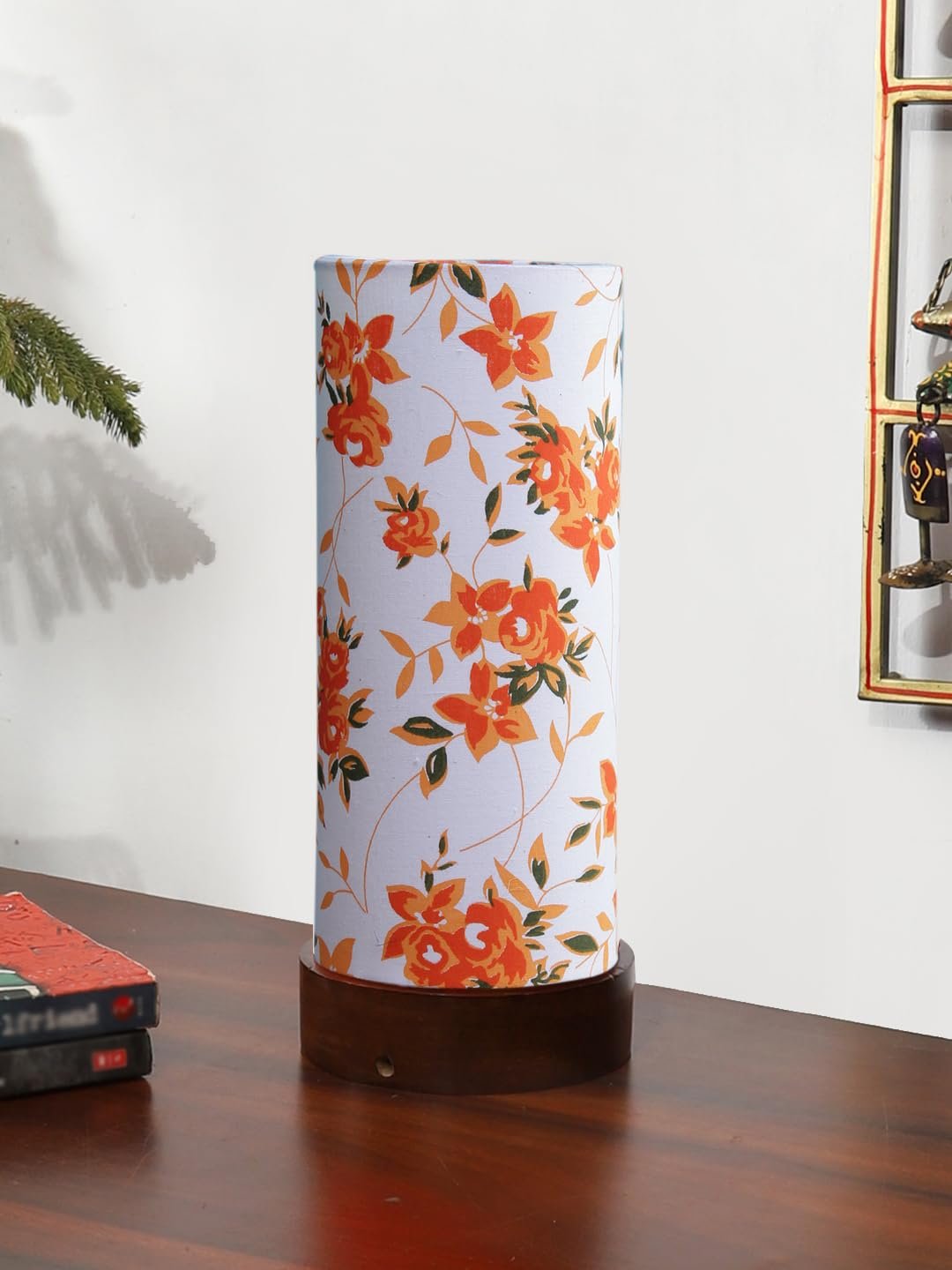 Multicolor Cotton Table lamp Office/Home/Gifting with Wood Brown Base (5x5x11) Inches -E-Multicolor