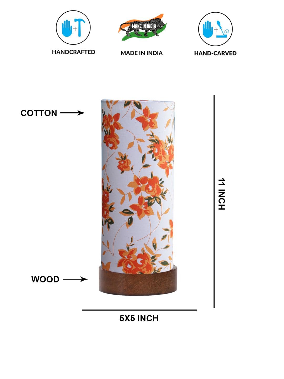 Multicolor Cotton Table lamp Office/Home/Gifting with Wood Brown Base (5x5x11) Inches -E-Multicolor