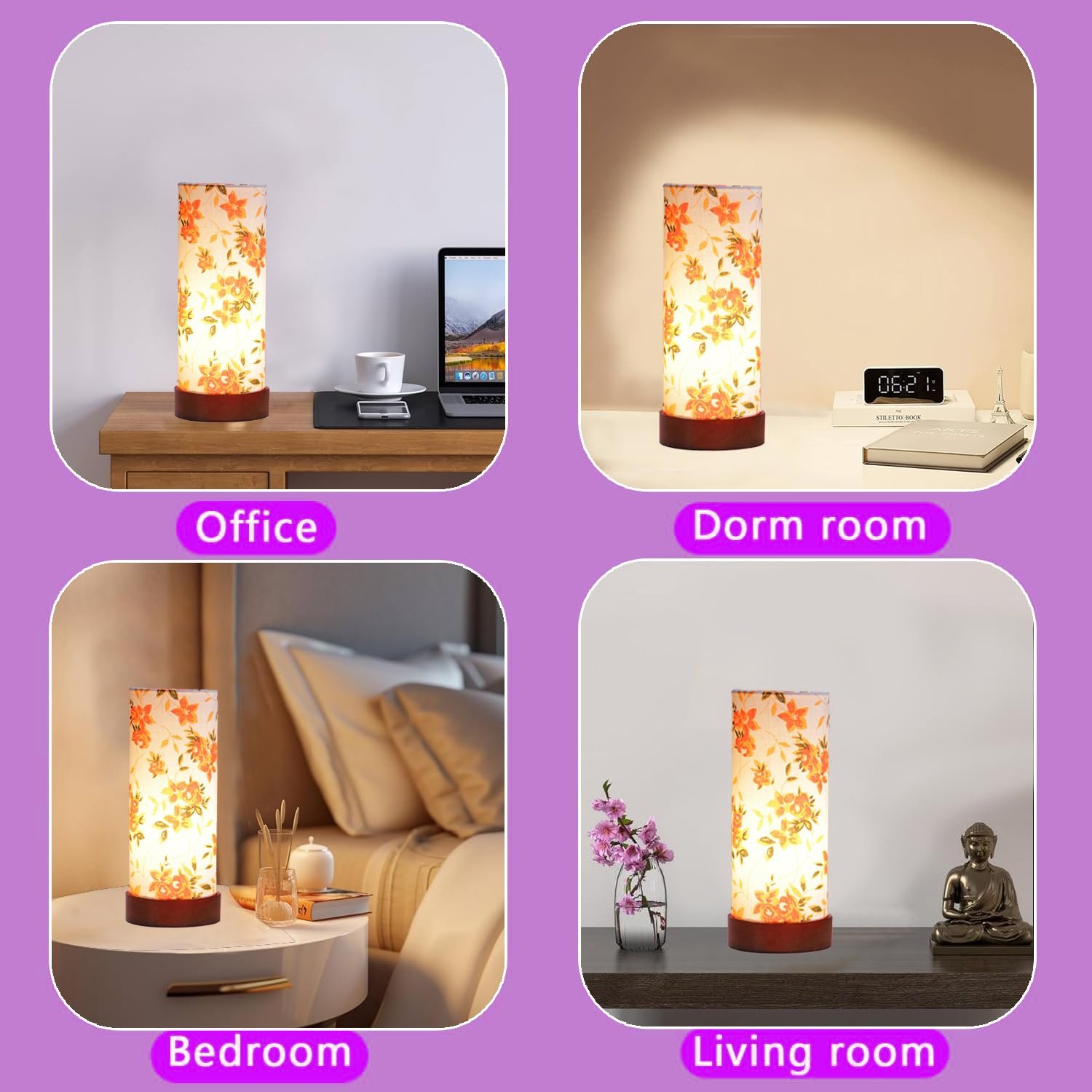 Multicolor Cotton Table lamp Office/Home/Gifting with Wood Brown Base (5x5x11) Inches -E-Multicolor