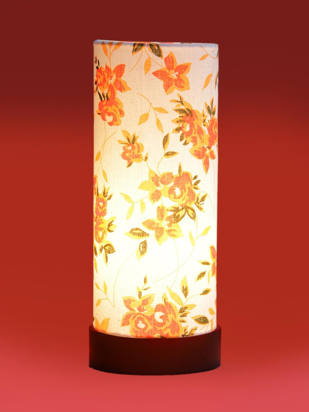 Multicolor Cotton Table lamp Office/Home/Gifting with Wood Brown Base (5x5x11) Inches -E-Multicolor