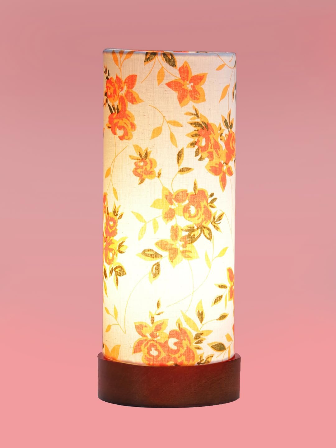 Multicolor Cotton Table lamp Office/Home/Gifting with Wood Brown Base (5x5x11) Inches -E-Multicolor