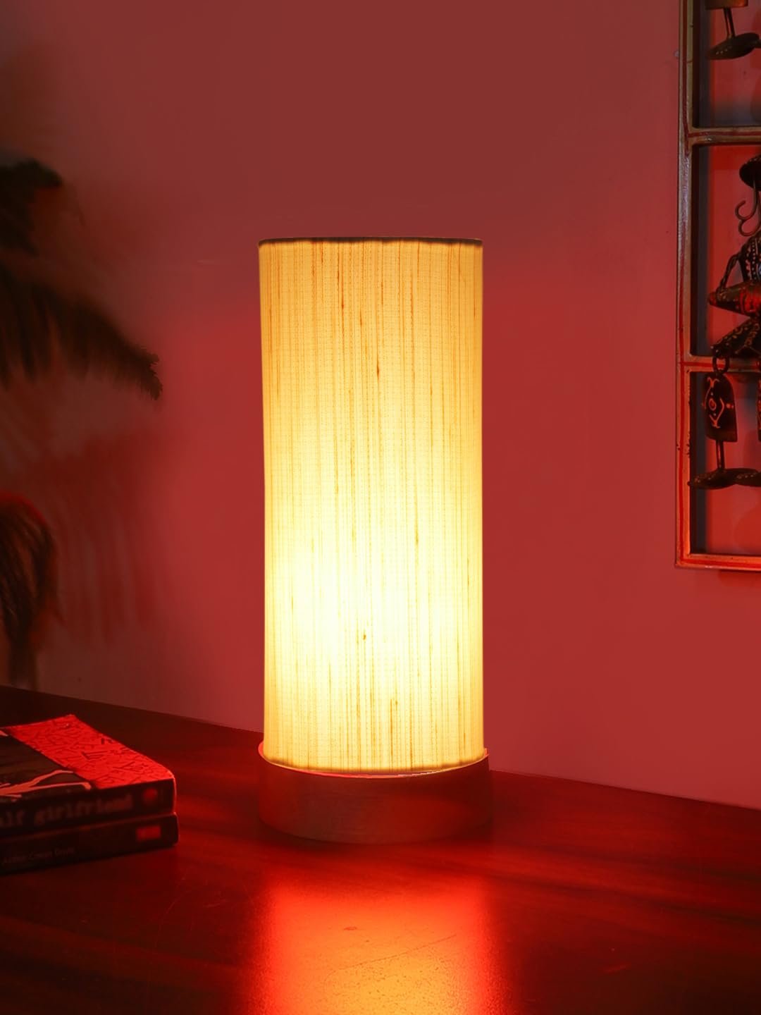 Off-White Cotton Table lamp Office/Home/Gifting with Wood Natural Base (5x5x11) Inches -Off-White