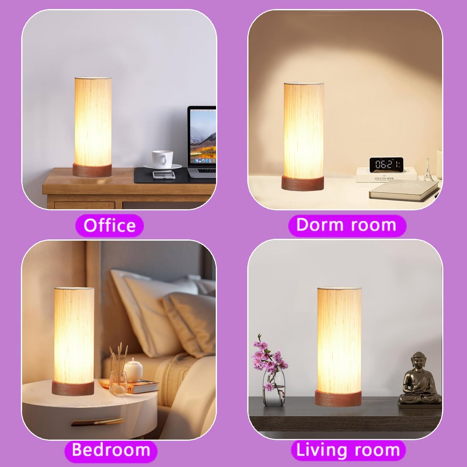 Off-White Cotton Table lamp Office/Home/Gifting with Wood Natural Base (5x5x11) Inches -Off-White