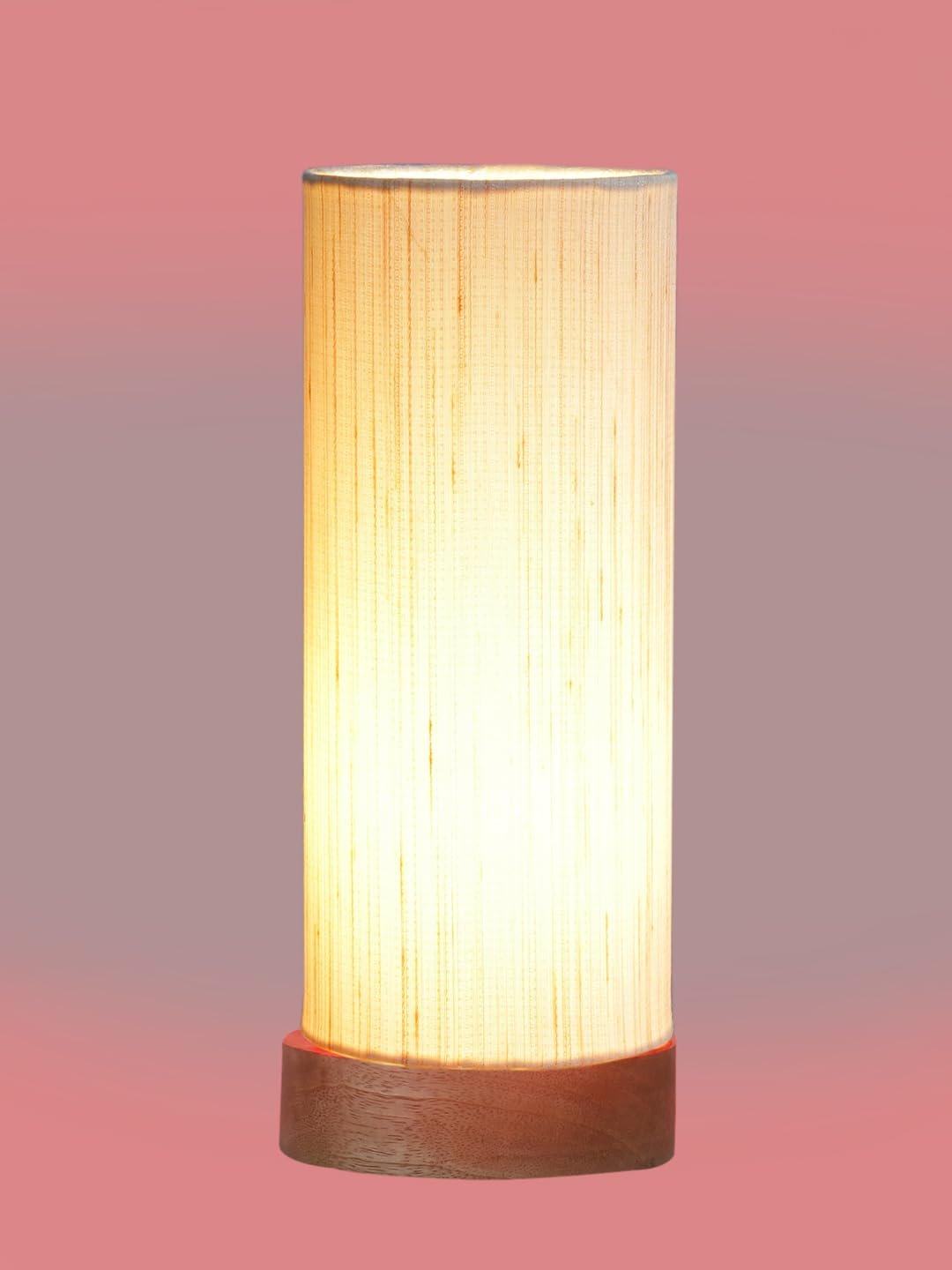 Off-White Cotton Table lamp Office/Home/Gifting with Wood Natural Base (5x5x11) Inches -Off-White