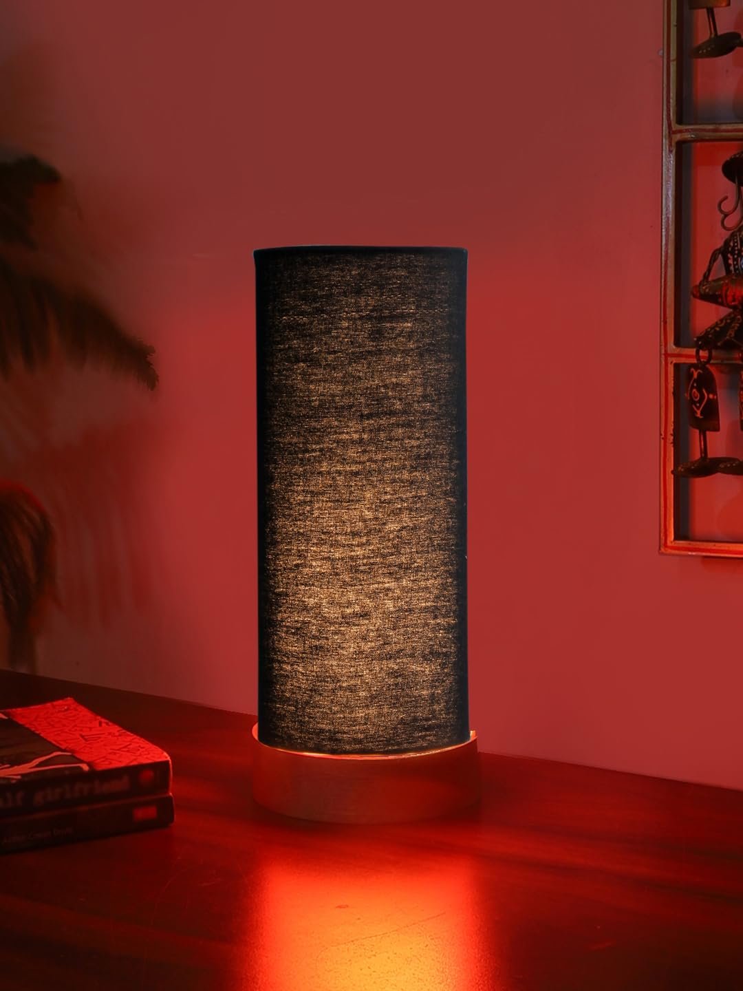 Black Cotton Table lamp Office/Home/Gifting with Wood Natural Base (5x5x11) Inches -Black