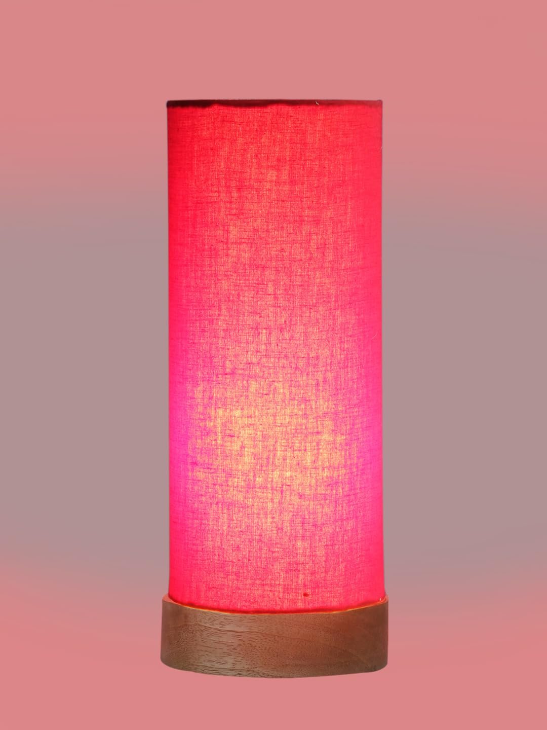 Red Cotton Table lamp Office/Home/Gifting with Wood Natural Base (5x5x11) Inches -Red