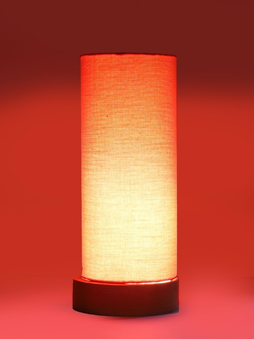 Orange Cotton Table lamp Office/Home/Gifting with Wood Natural Base (5x5x11) Inches -Orange