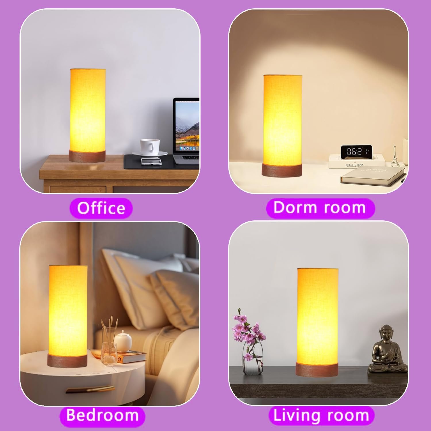 Yellow Cotton Table lamp Office/Home/Gifting with Wood Natural Base (5x5x11) Inches -Yellow