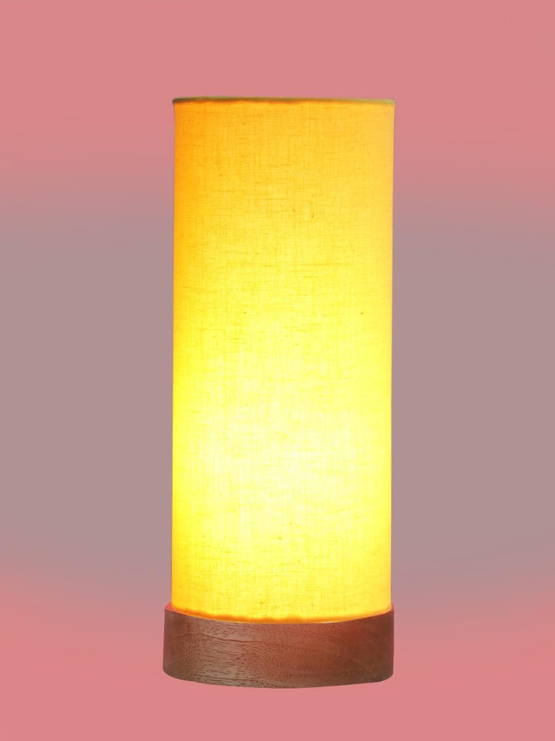 Yellow Cotton Table lamp Office/Home/Gifting with Wood Natural Base (5x5x11) Inches -Yellow