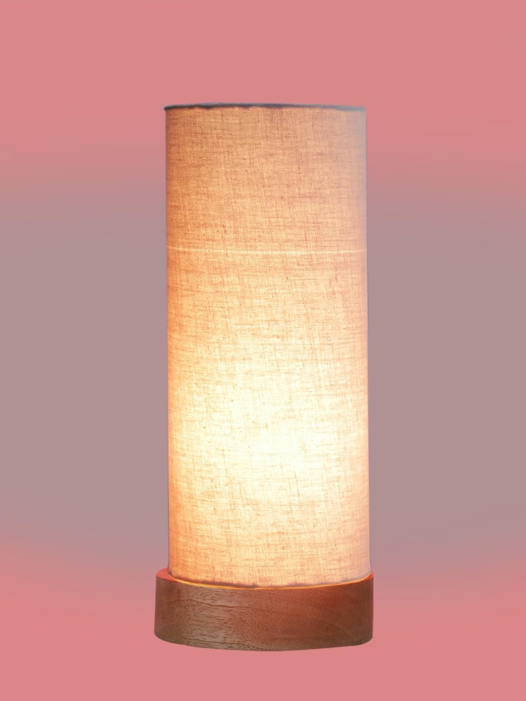 Grey Cotton Table lamp Office/Home/Gifting with Wood Natural Base (5x5x11) Inches -Grey