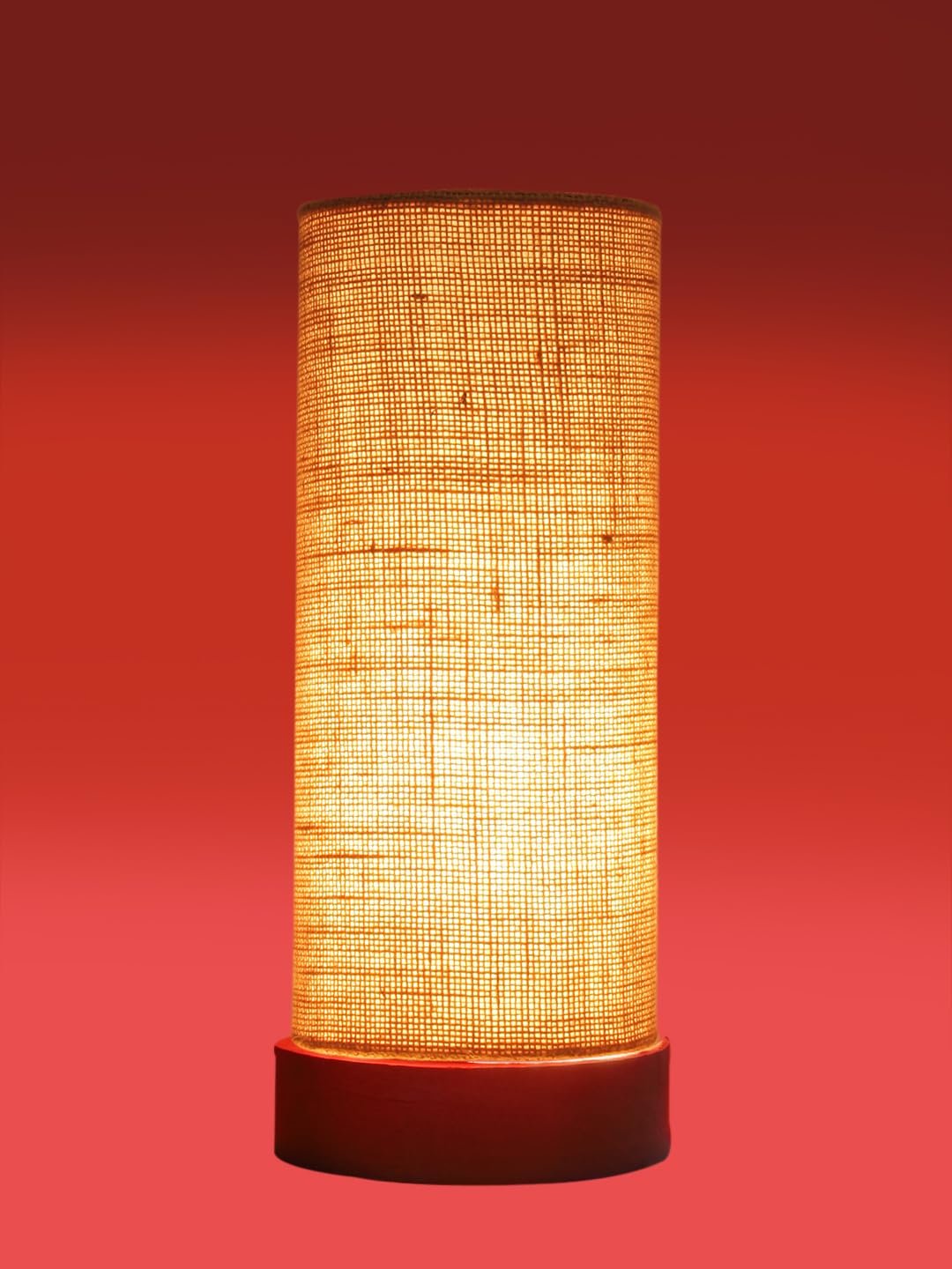 Beige Jute Table lamp Office/Home/Gifting with Wood Natural Base (5x5x11) Inches -Beige