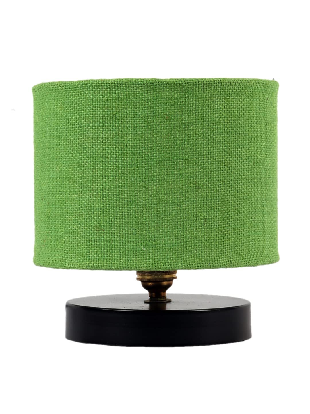 Green Jute Shade Lamp with Black Wood Base for Decoration/Office/Home/Gifting/Study for Office/Home/Gifting -(7x7x7) Inches -
