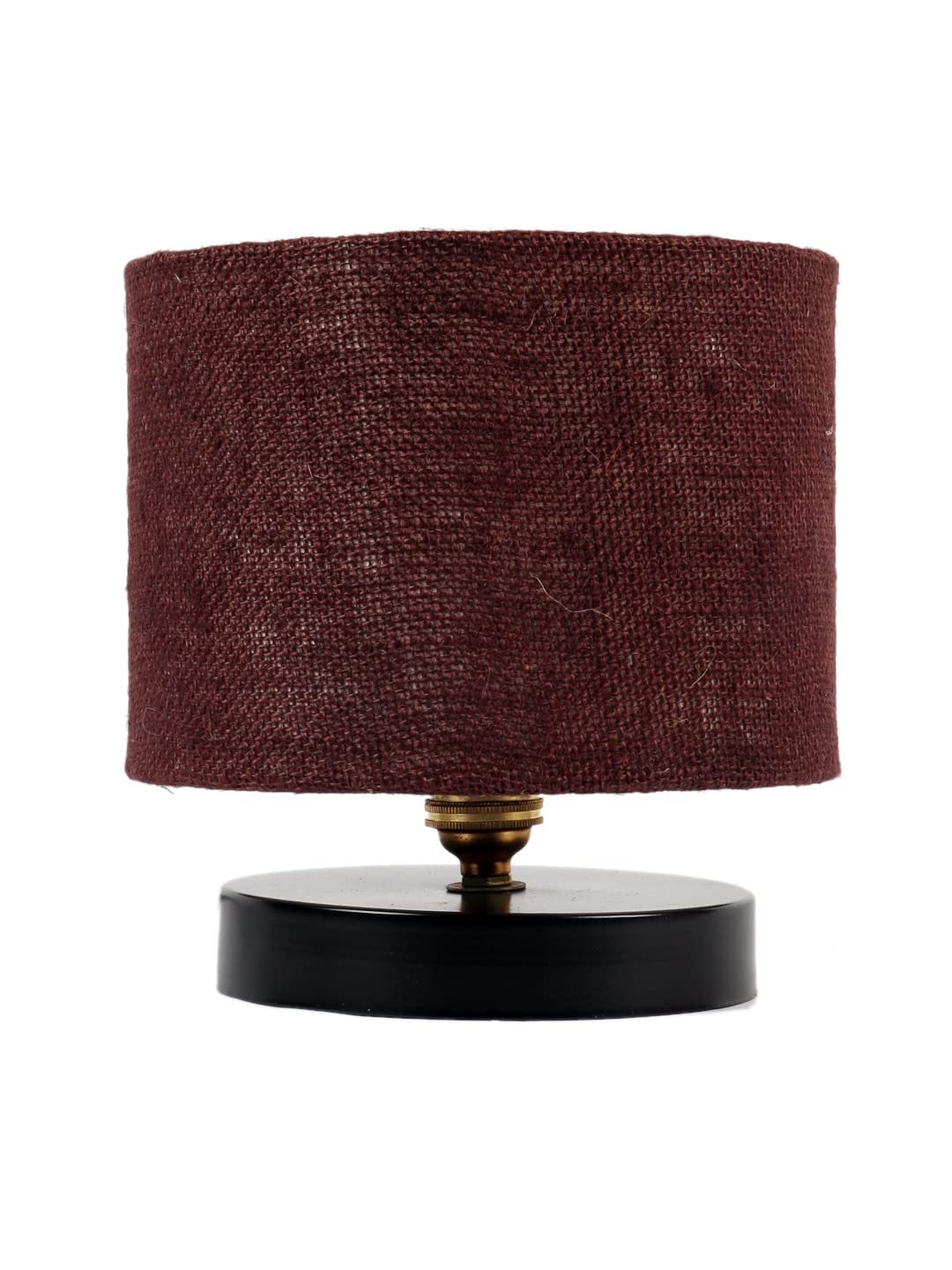 Brown Jute Shade Lamp with Black Wood Base for Decoration/Office/Home/Gifting/Study for Office/Home/Gifting -(7x7x7) Inches -