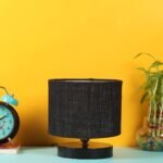 Black Jute Shade Lamp with Black Wood Base for Decoration/Office/Home/Gifting/Study for Office/Home/Gifting -(7x7x7) Inches –