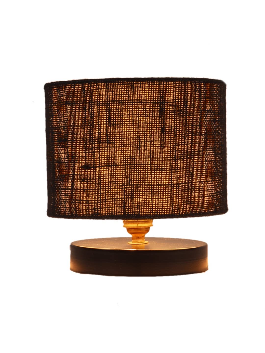 Black Jute Shade Lamp with Black Wood Base for Decoration/Office/Home/Gifting/Study for Office/Home/Gifting -(7x7x7) Inches -