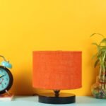 Orange Jute Shade Lamp with Black Wood Base for Decoration/Office/Home/Gifting/Study for Office/Home/Gifting -(7x7x7) Inches –