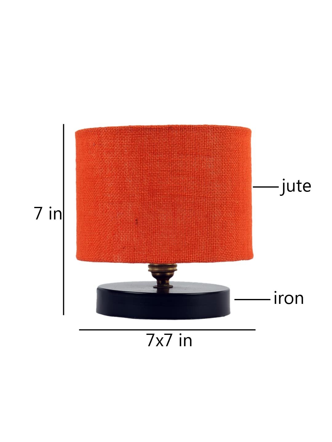 Orange Jute Shade Lamp with Black Wood Base for Decoration/Office/Home/Gifting/Study for Office/Home/Gifting -(7x7x7) Inches -