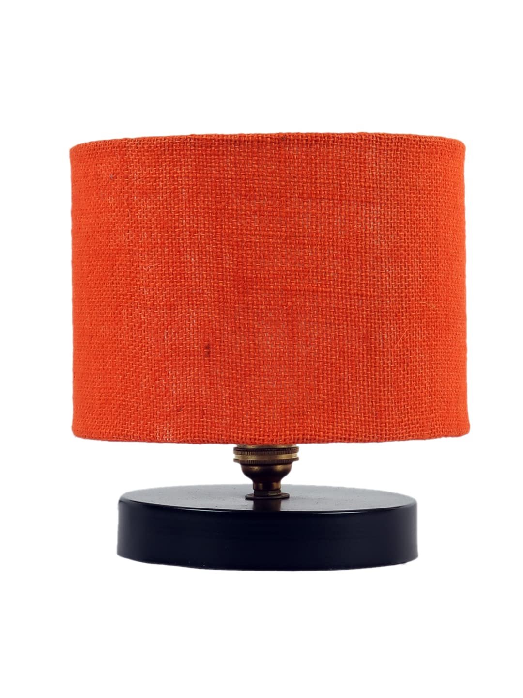 Orange Jute Shade Lamp with Black Wood Base for Decoration/Office/Home/Gifting/Study for Office/Home/Gifting -(7x7x7) Inches -