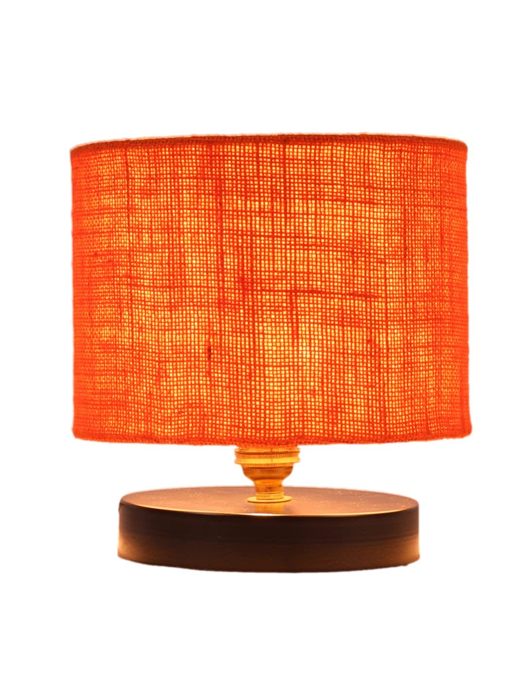 Orange Jute Shade Lamp with Black Wood Base for Decoration/Office/Home/Gifting/Study for Office/Home/Gifting -(7x7x7) Inches -