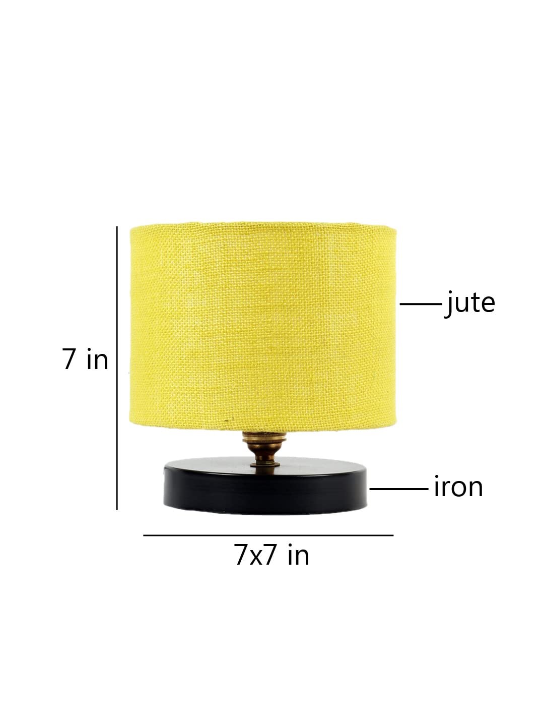 Yellow Jute Shade Lamp with Black Wood Base for Decoration/Office/Home/Gifting/Study for Office/Home/Gifting -(7x7x7) Inches -