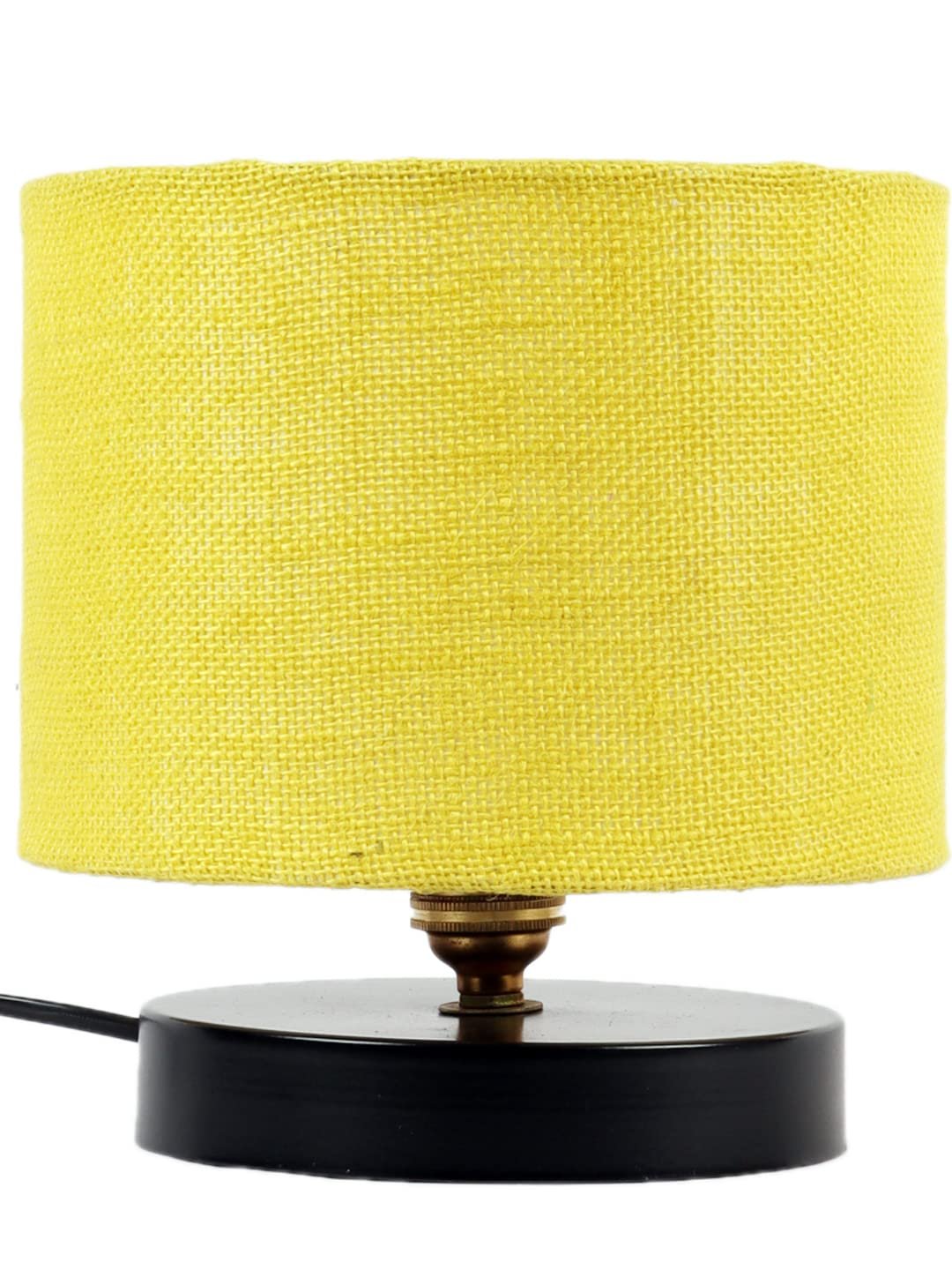 Yellow Jute Shade Lamp with Black Wood Base for Decoration/Office/Home/Gifting/Study for Office/Home/Gifting -(7x7x7) Inches -