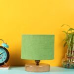 Green Jute Shade Lamp with Natural Wood Base for Decoration/Office/Home/Gifting/Study for Office/Home/Gifting -(7x7x7) Inches –