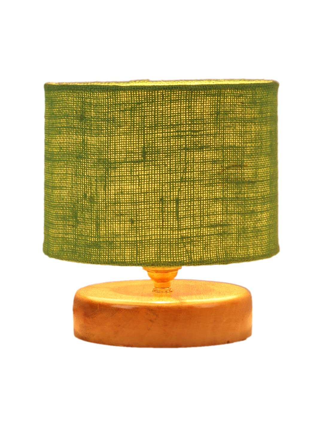 Green Jute Shade Lamp with Natural Wood Base for Decoration/Office/Home/Gifting/Study for Office/Home/Gifting -(7x7x7) Inches -