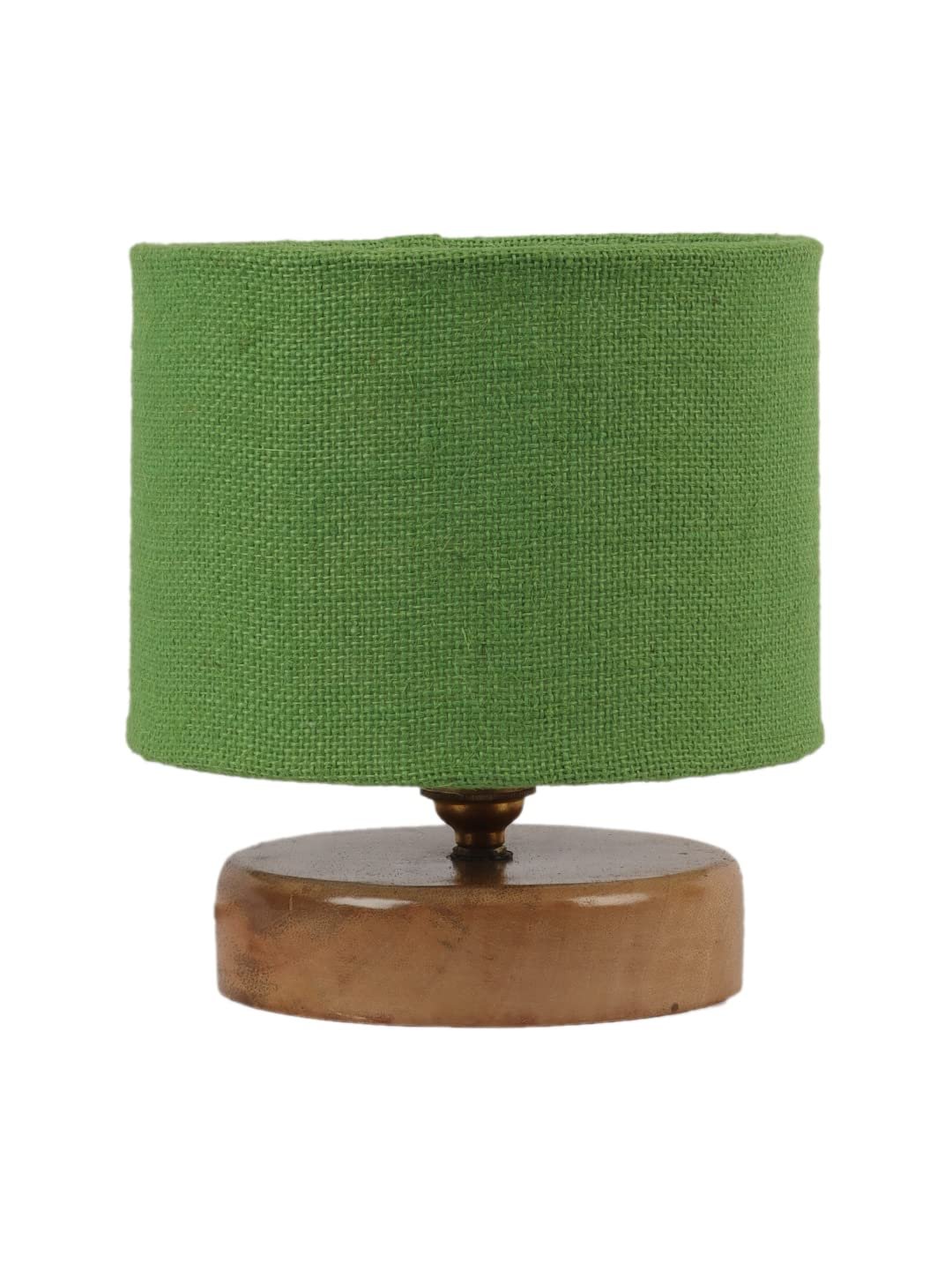 Green Jute Shade Lamp with Natural Wood Base for Decoration/Office/Home/Gifting/Study for Office/Home/Gifting -(7x7x7) Inches -