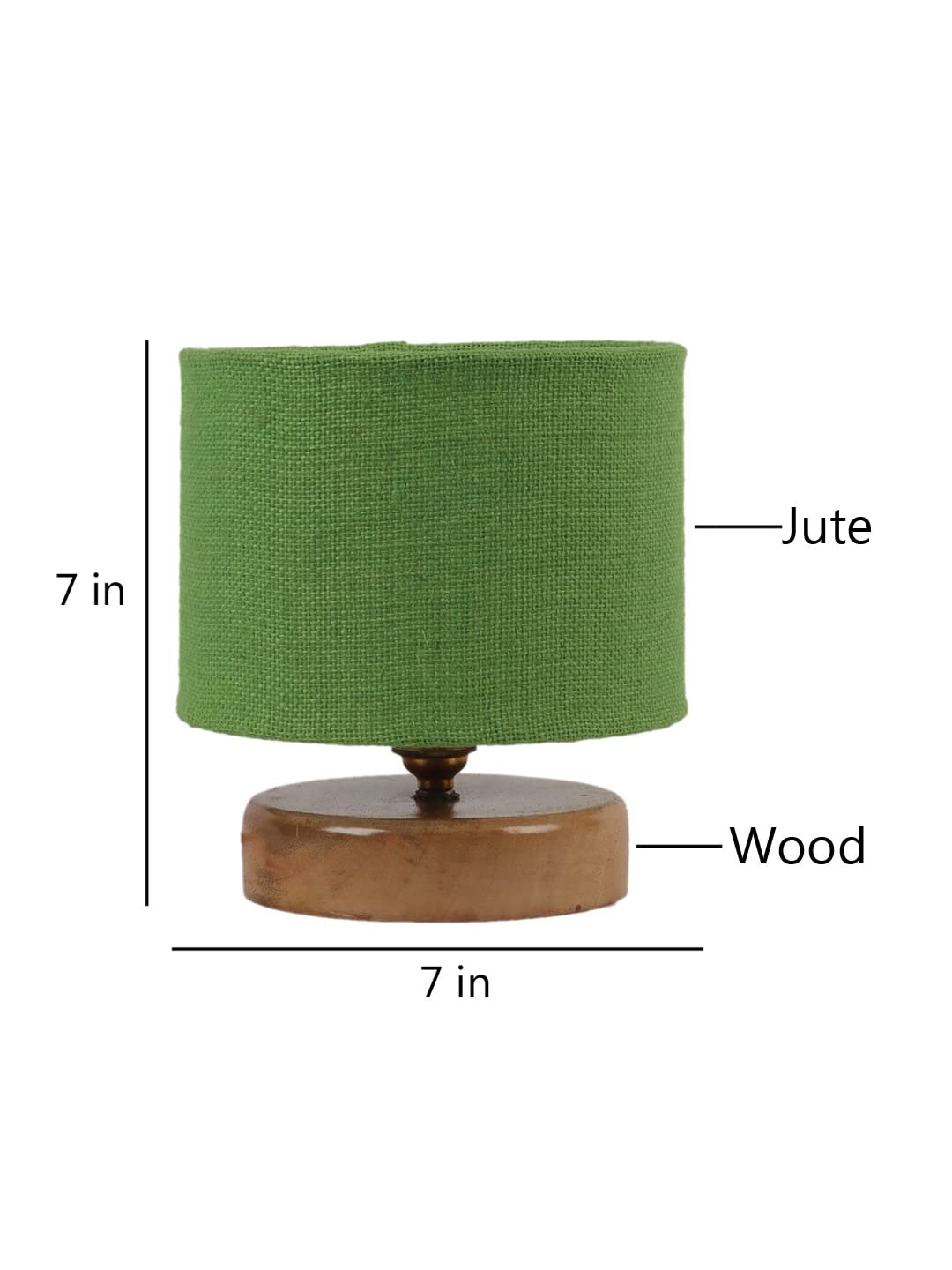 Green Jute Shade Lamp with Natural Wood Base for Decoration/Office/Home/Gifting/Study for Office/Home/Gifting -(7x7x7) Inches -