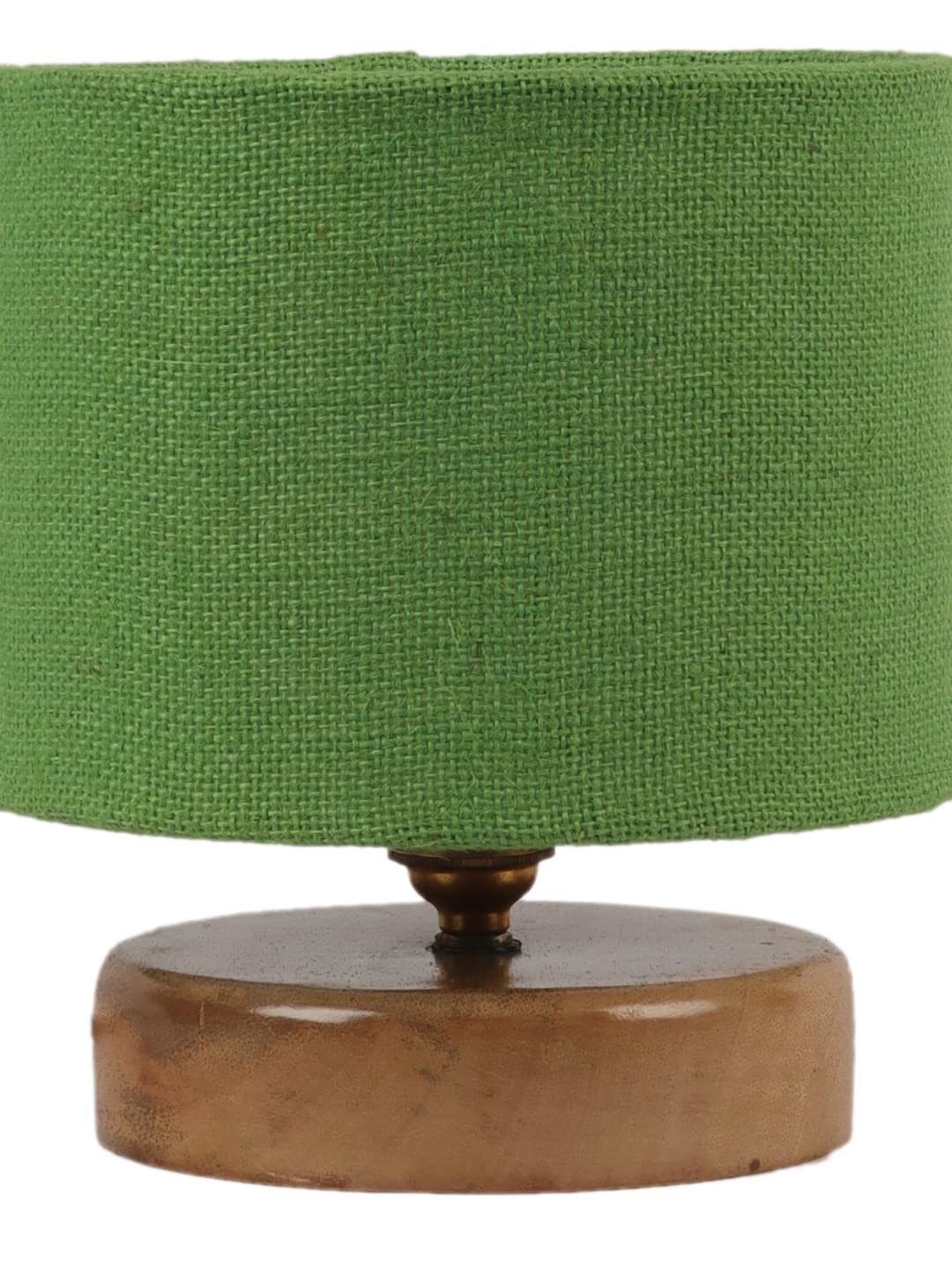 Green Jute Shade Lamp with Natural Wood Base for Decoration/Office/Home/Gifting/Study for Office/Home/Gifting -(7x7x7) Inches -