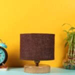 Brown Jute Shade Lamp with Natural Wood Base for Decoration/Office/Home/Gifting/Study for Office/Home/Gifting -(7x7x7) Inches –