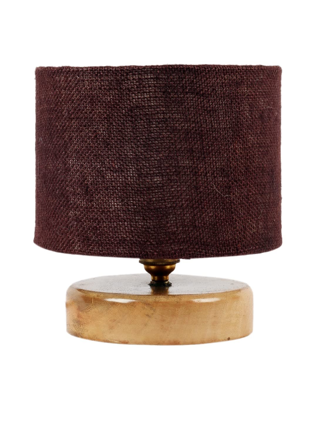 Brown Jute Shade Lamp with Natural Wood Base for Decoration/Office/Home/Gifting/Study for Office/Home/Gifting -(7x7x7) Inches -
