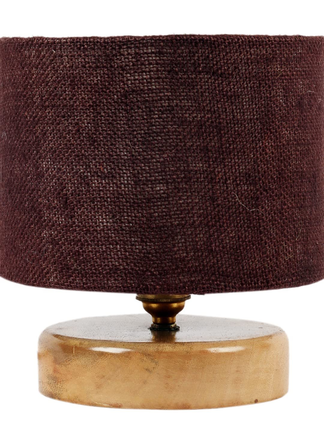 Brown Jute Shade Lamp with Natural Wood Base for Decoration/Office/Home/Gifting/Study for Office/Home/Gifting -(7x7x7) Inches -